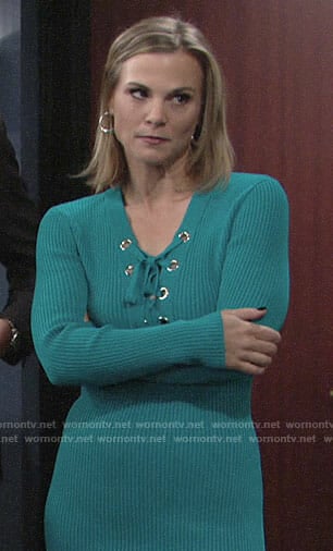 Phyllis’s turquoise lace-up dress on The Young and the Restless