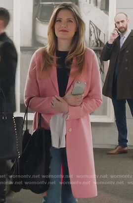 Sutton’s pink single breasted wool coat on The Bold Type