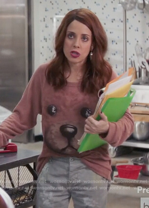 Jo’s teddy bear sweatshirt on Girlfriends Guide to Divorce