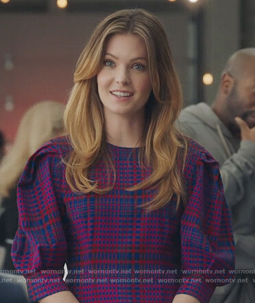 Sutton’s checked puff sleeve top on The Bold Type