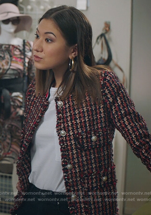 Mitzi’s red tweed jacket on The Bold Type