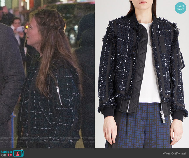 Sacai Tweed bomber jacket worn by Liza Miller (Sutton Foster) on Younger