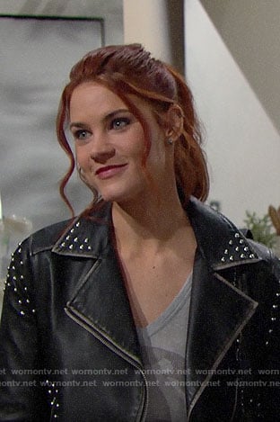 Sally’s studded leather jacket and skull tee on The Bold and the Beautiful