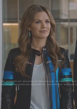 Sam’s black striped leather racer jacket on Take Two