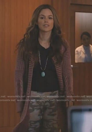 Sam’s pink textured asymmetric cardigan on Take Two