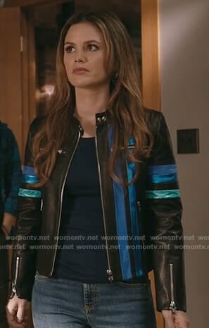 Sam’s black striped leather racer jacket on Take Two