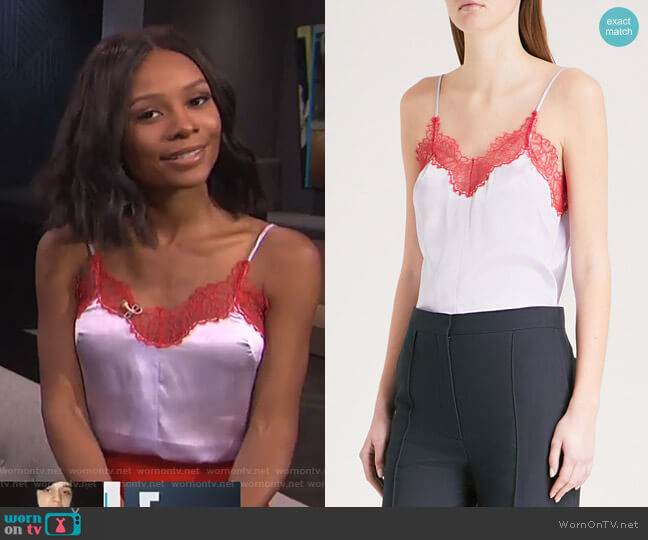 Sandro Lace-Trim Silk-Satin Top worn by Zuri Hall on E! News