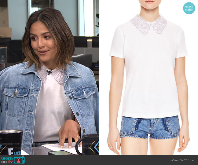 Sandro Rare Lace Collar Keyhole Tee worn by Erin Lim on E! News