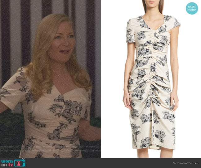 Sea Josephine Floral Print Ruched Dress worn by Pauline (Jennifer Westfeldt) on Younger