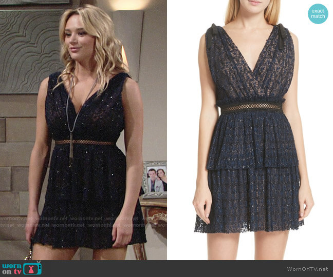 Self Portrait Metallic Stripe Tie Strap Dress worn by Summer Newman (Hunter King) on The Young and the Restless