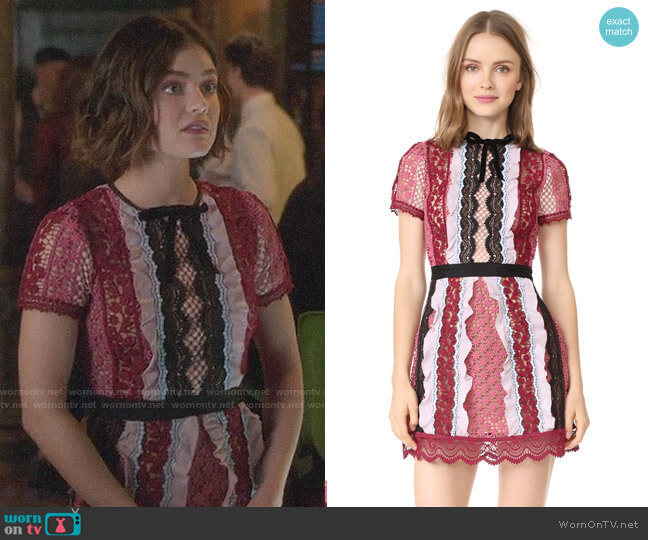 Self Portrait Panelled Bellis Lace Trim Mini Dress worn by Stella Abbott (Lucy Hale) on Life Sentence