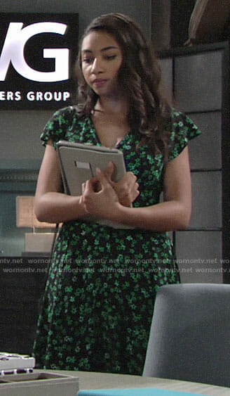 Shauna’s black and green floral dress on The Young and the Restless