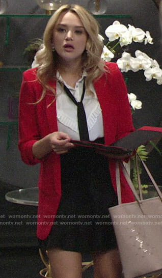 Summer’s red blazer and white pleated trim shirt on The Young and the Restless