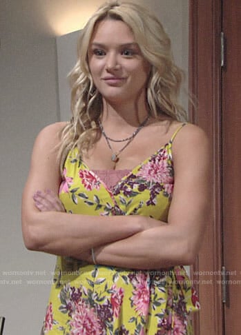 Summer’s yellow floral dress and wrap sandals on The Young and the Restless
