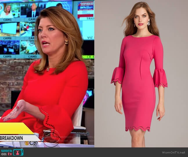 Teri Jon Laser-Cut Sheath Dress worn by Norah O'Donnell on CBS Mornings
