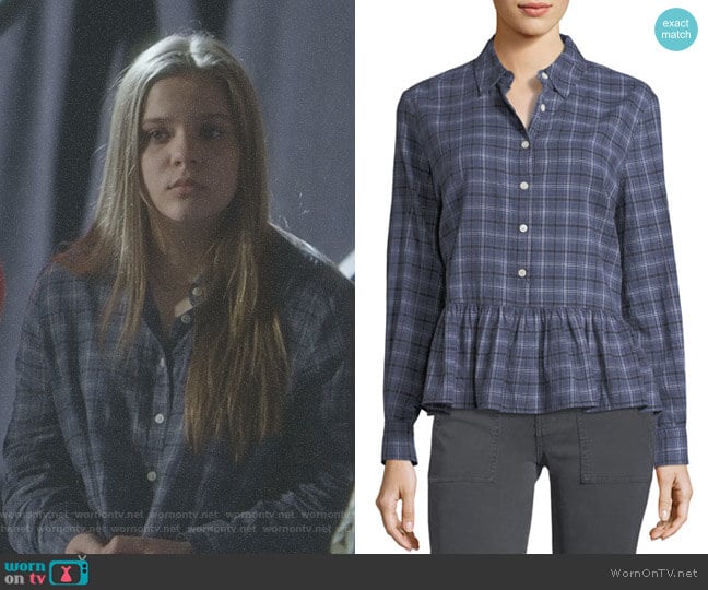 The Great The Ruffle Long-Sleeve Plaid Oxford Shirt worn by Daphne Conrad (Maisy Stella) on Nashville