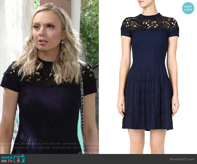 The Kooples Ribbed Lace-Inlay Dress worn by Abby Newman (Melissa Ordway) on The Young and the Restless