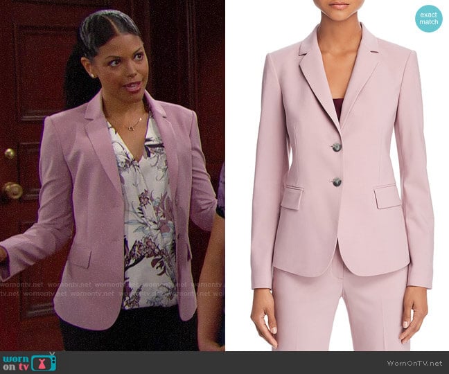 Theory Carissa Blazer in Dusty Lilac worn by Maya Avant (Karla Mosley) on The Bold and the Beautiful