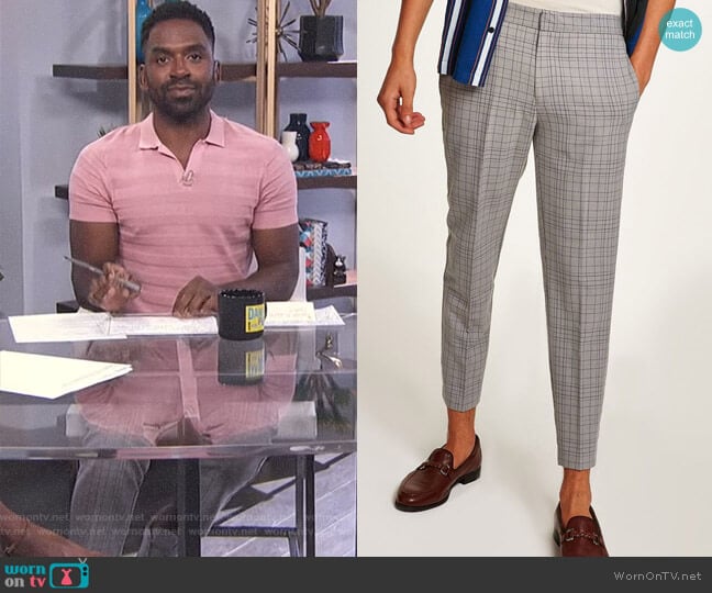 Topman Grid Check Slim Cropped Dress Pants worn by Justin Sylvester on E! News