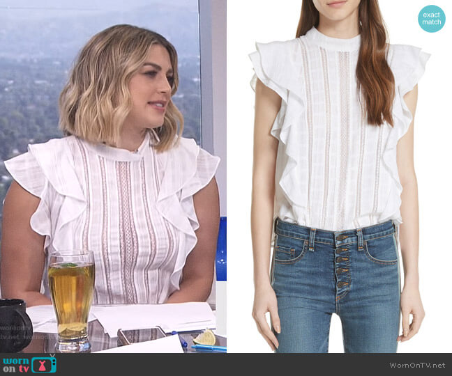 Veronica Beard Sol Ruffle Detail Top worn by Carissa Loethen Culiner on E! News