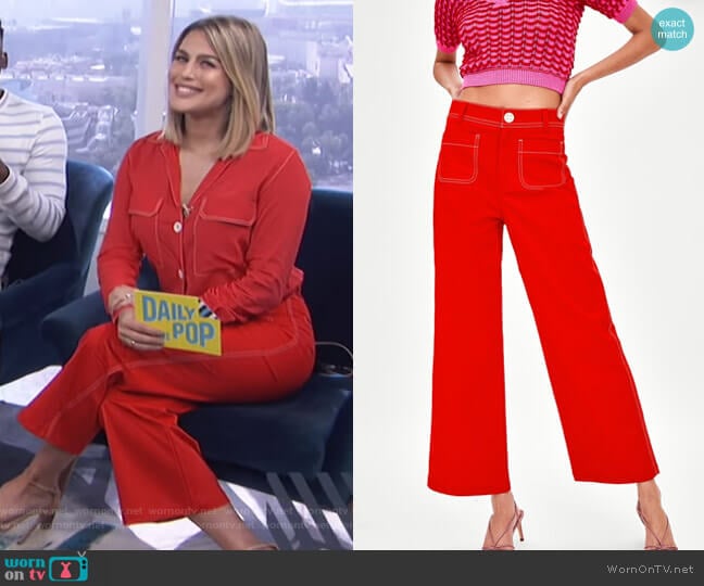 Zara Culottes with Topstitiching Detail worn by Carissa Loethen Culiner on E! News