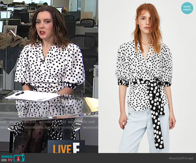 Zara Polka Dot Print Top worn by Melanie Bromley on E! News