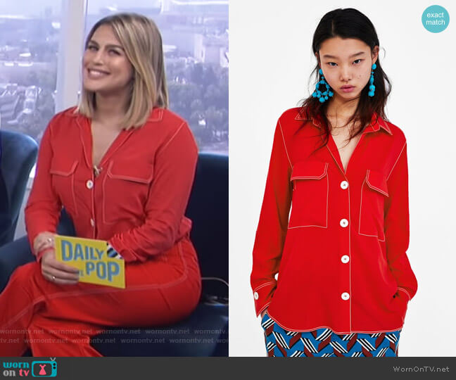 Zara Shirt with Contrasting Top Stitch worn by Carissa Loethen Culiner on E! News