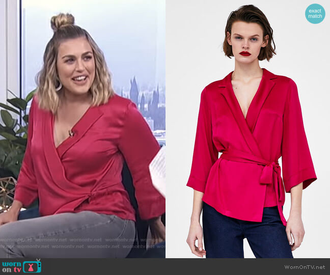 Zara Wrap Blouse with Bow worn by Carissa Loethen Culiner on E! News