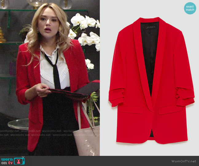 Zara Crepe Blazer in Intense Red worn by Summer Newman (Hunter King) on The Young and the Restless