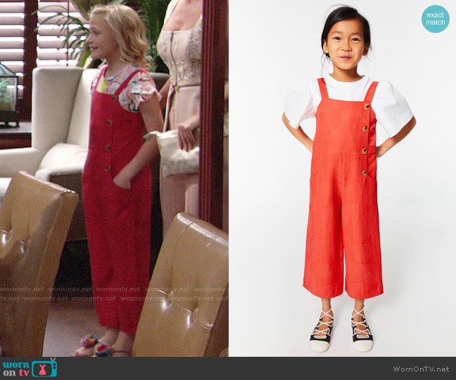 Zara Jacquard Jumpsuit with Straps worn by Faith Newman (Alyvia Alyn Lind) on The Young and the Restless