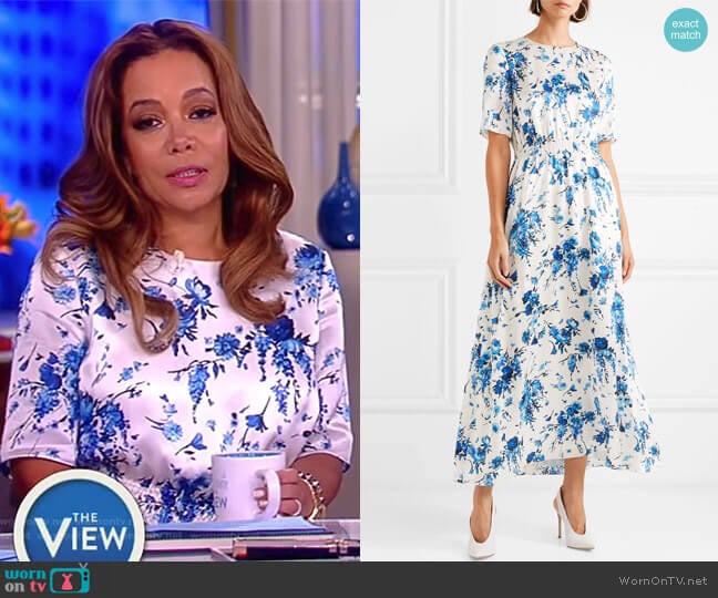 Adam Lippes Floral-print hammered-silk maxi dress worn by Sunny Hostin on The View