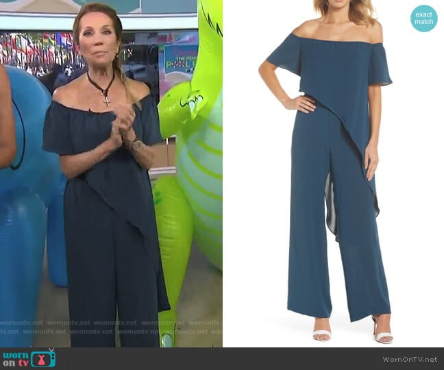Adrianna Papell Off the Shoulder Crepe Jumpsuit worn by Kathie Lee Gifford on Today