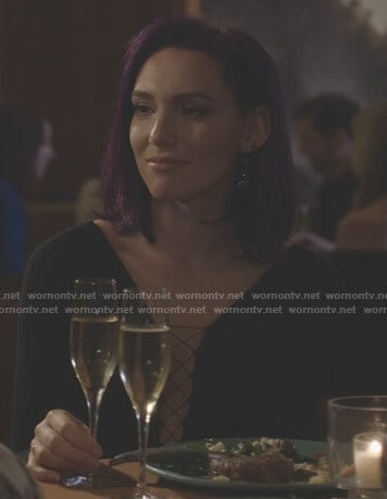 Alannah’s black lace up dress on Nashville