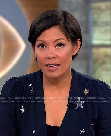 Alex’s navy star embellished dress on CBS This Morning