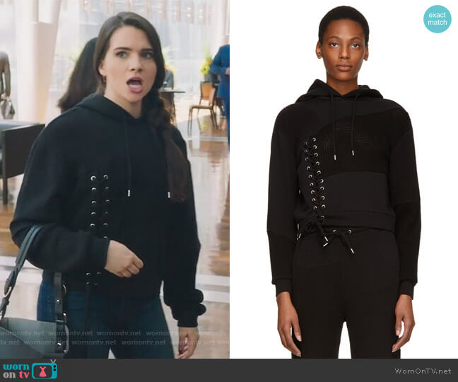 Alexander McQueen Black Lace Patched Hoodie worn by Jane Sloan (Katie Stevens) on The Bold Type