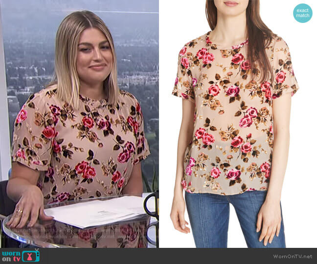 Alice + Olivia Piera Floral Burnout Tee worn by Carissa Loethen Culiner on E! News