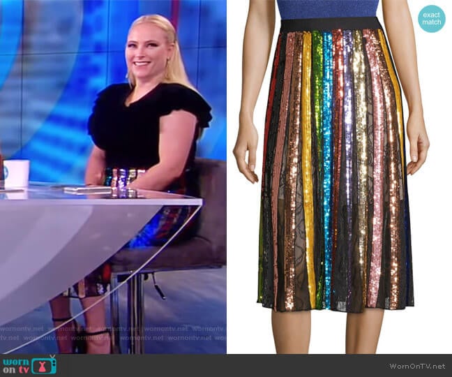 Alice + Olivia Tianna Striped Sequin Midi Skirt worn by Meghan McCain on The View