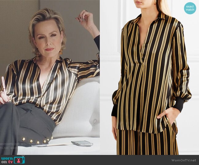 By Malene Birger Mourci striped satin shirt worn by Jacqueline (Melora Hardin) on The Bold Type