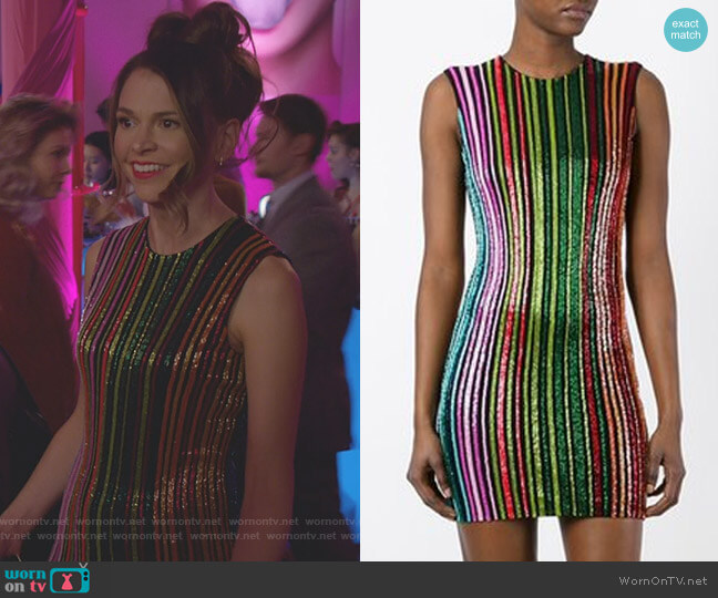 Balmain Striped Sequin Dress worn by Kelsey Peters (Hilary Duff) on Younger