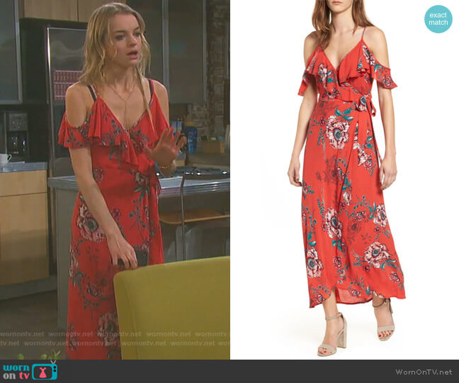 Band of Gypsies Foulard Cold Shoulder Dress worn by Claire Brady (Olivia Keegan) on Days of our Lives
