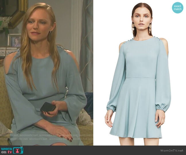 Bcbgmaxazria Bailey Cold-Shoulder Button-Detail Dress worn by Abigail Deveraux (Kate Mansi) on Days of our Lives