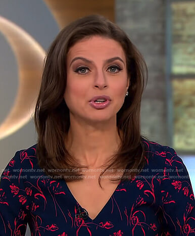 Bianna’s navy floral v-neck dress on CBS This Morning