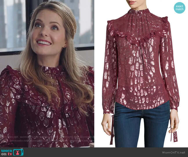 Veronica Beard Brooks blouse worn by Sutton (Meghann Fahy) on The Bold Type