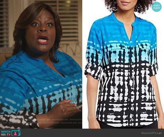 Calvin Klein Ombre Print Long Roll Sleeve Blouse worn by Barbara (Retta) on Girlfriends Guide to Divorce