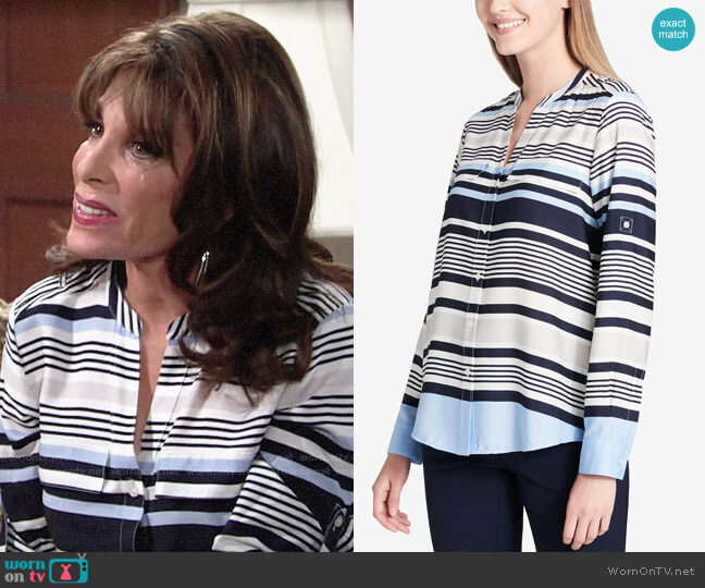 Calvin Klein Y-neck Blouse worn by Esther Valentine (Kate Linder) on The Young and the Restless