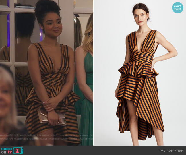 Caroline Constas Paros Double Plunge Peplum Top worn by Kat Edison (Aisha Dee) on The Bold Type