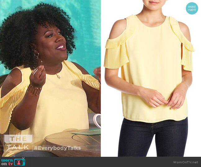 CeCe Cold Shoulder Pleat Blouse worn by Sheryl Underwood on The Talk
