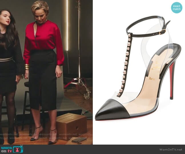 Christian Louboutin Nosy Spiked T-Strap Red Sole Pump worn by Jacqueline (Melora Hardin) on The Bold Type