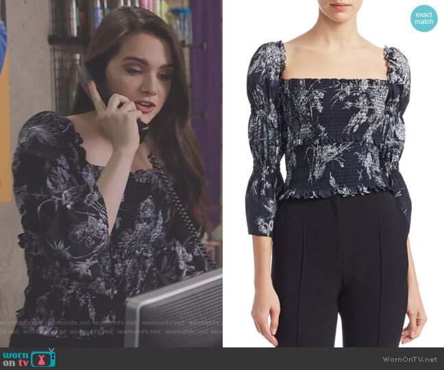 Cinq a Sept Inky Floral Adelaide Smocked Top worn by Jane Sloan (Katie Stevens) on The Bold Type
