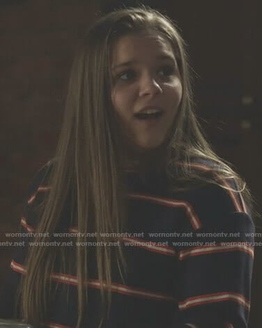 Daphne’s navy striped long sleeve top on Nashville